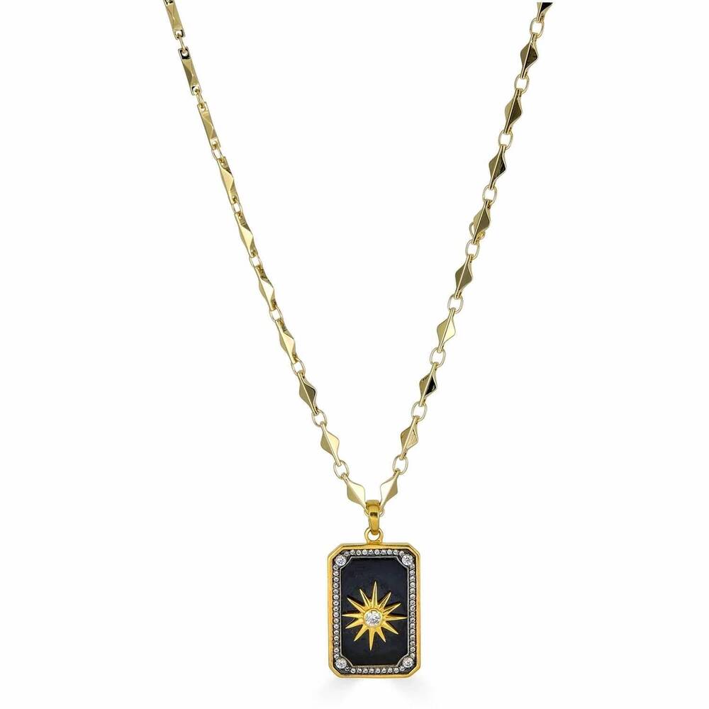 NEW RACHEL REINHARDT women's celestial star dog tag necklace in black